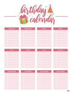 Birthday Calendars & Trackers - 20 FREE Printables | Printabulls