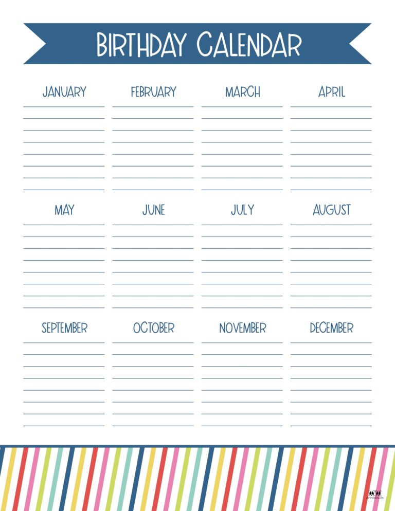 Birthday Calendars & Trackers - 20 FREE Printables | Printabulls