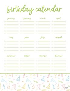 Birthday Calendars & Trackers - 20 FREE Printables | Printabulls