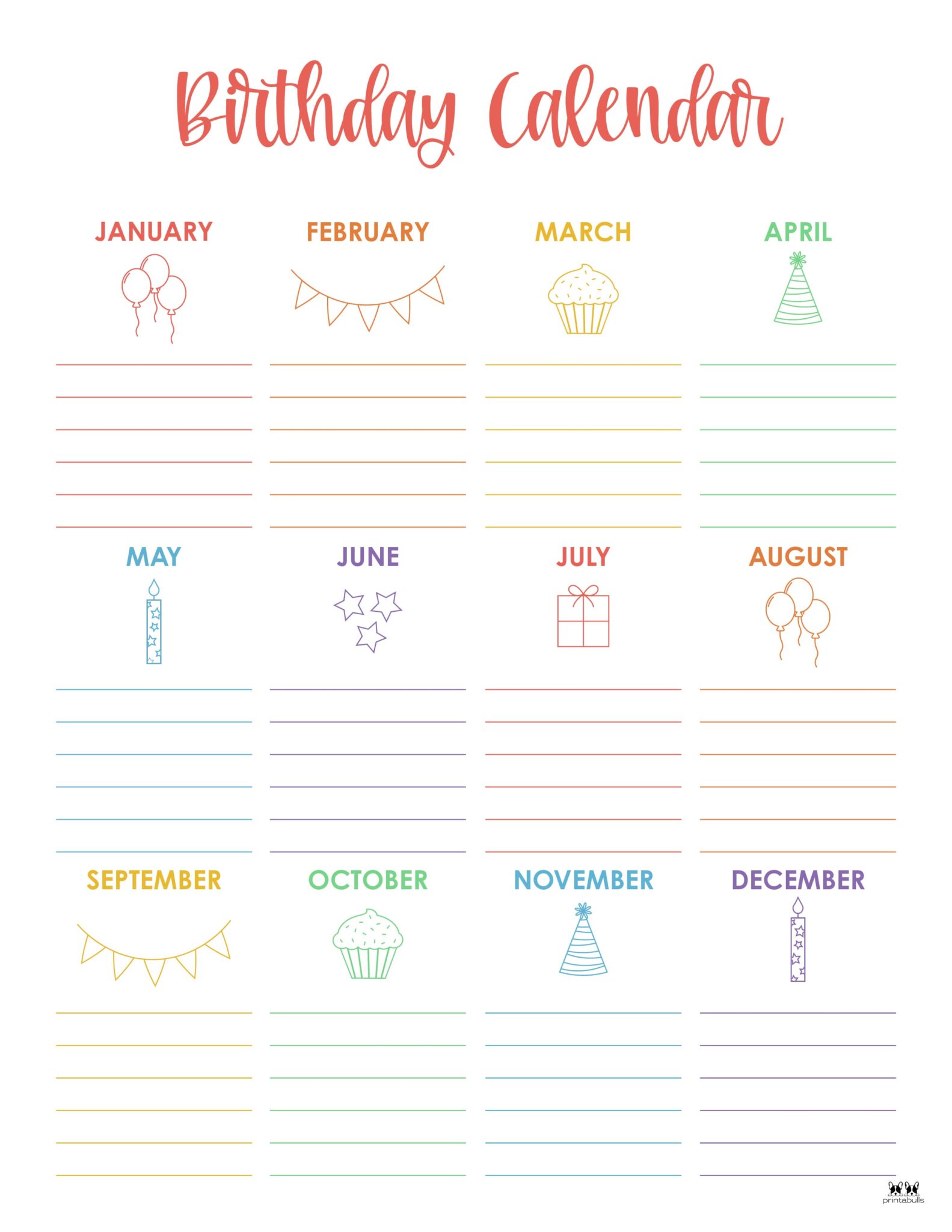 Birthday Calendars & Trackers - 20 FREE Printables | Printabulls