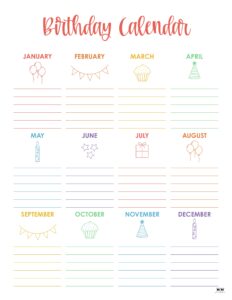 Birthday Calendars & Trackers - 20 FREE Printables | Printabulls