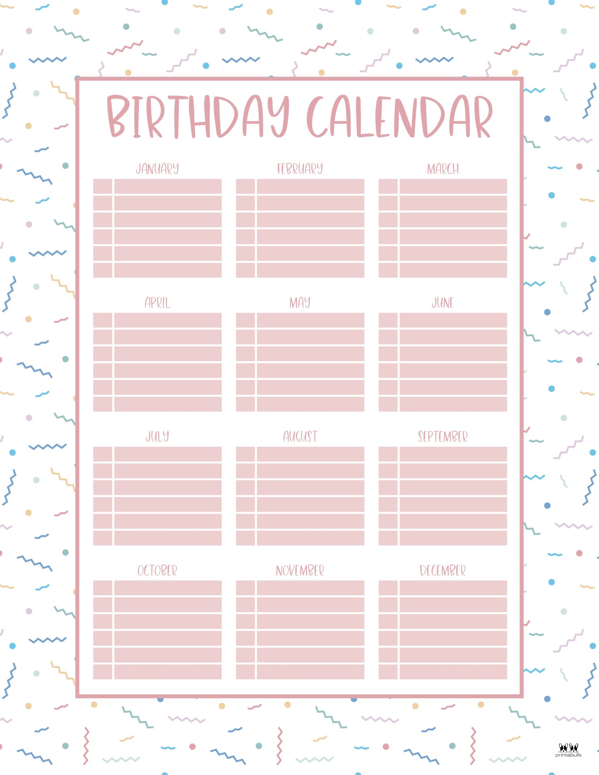 Birthday Calendars & Trackers - 20 FREE Printables | Printabulls