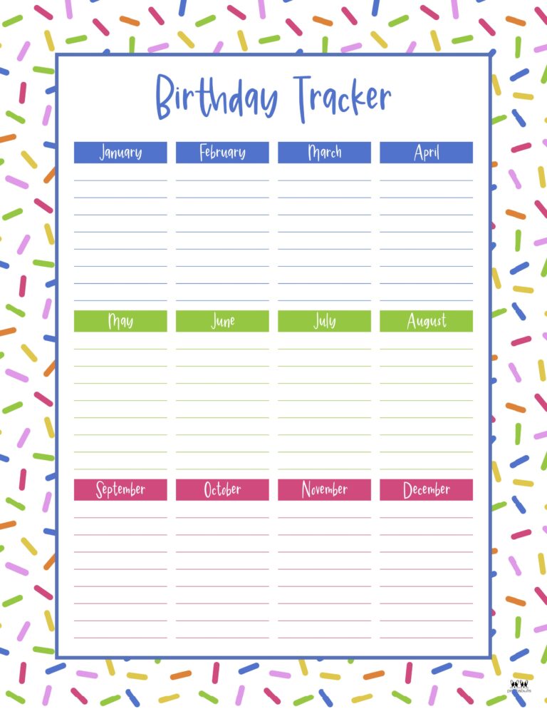 Birthday Calendars & Trackers - 20 FREE Printables | Printabulls