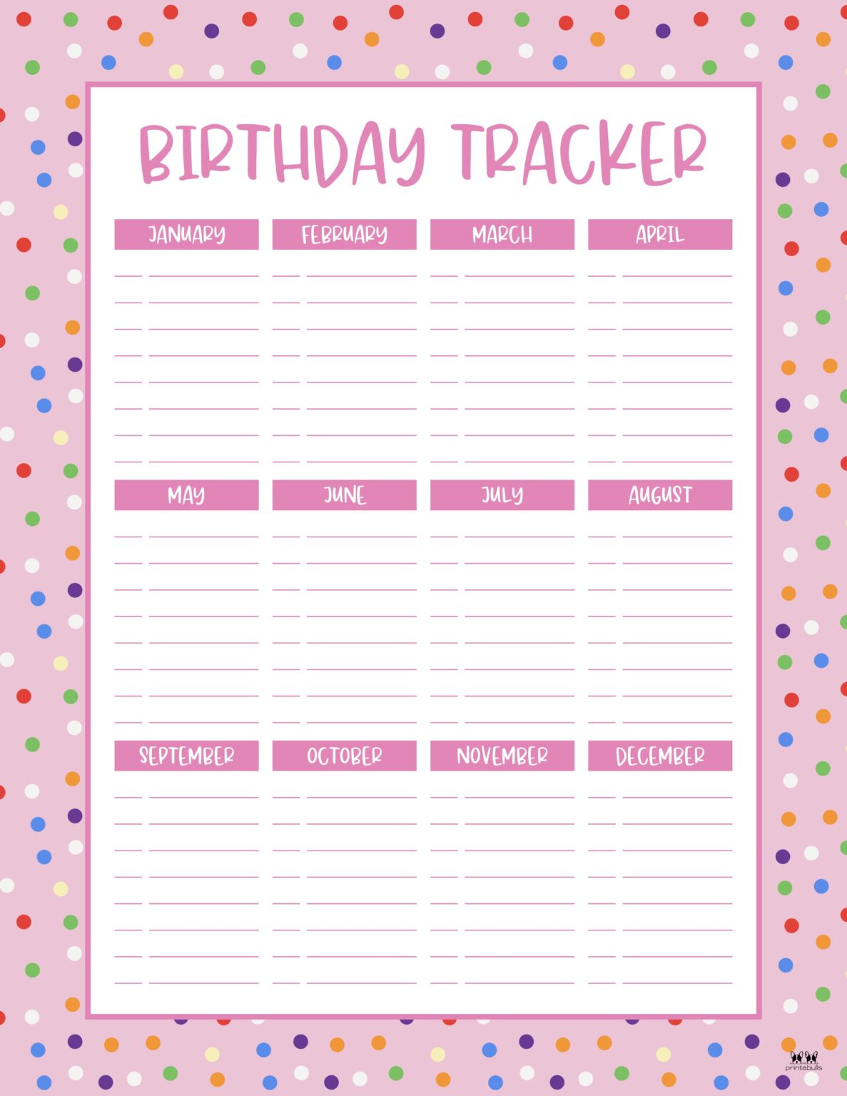 Birthday Calendars & Trackers - 20 FREE Printables | Printabulls