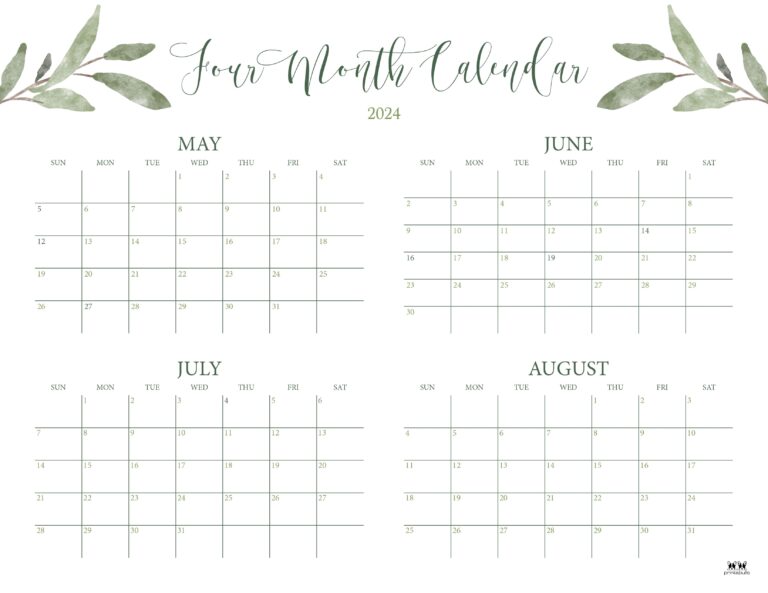 Printable 2024 Four Month Calendar 14 768x593 