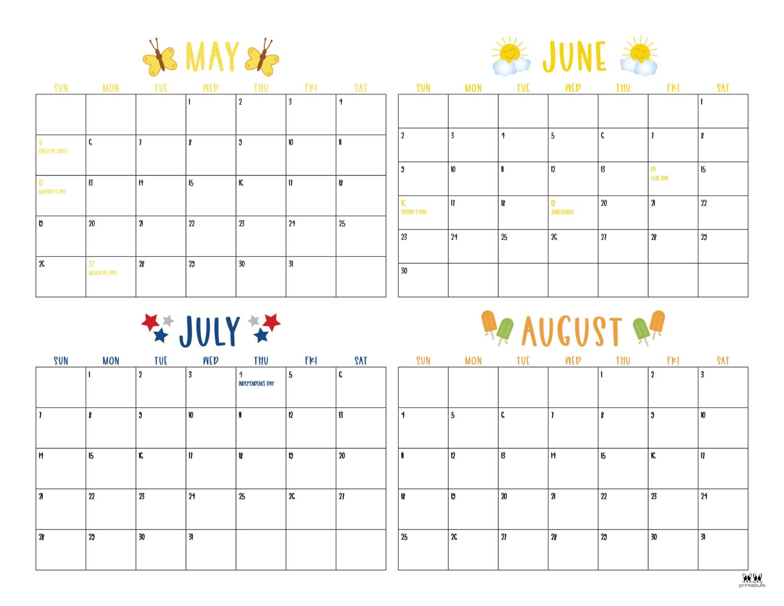 2024 Four Month Calendars - 18 FREE Printables | Printabulls