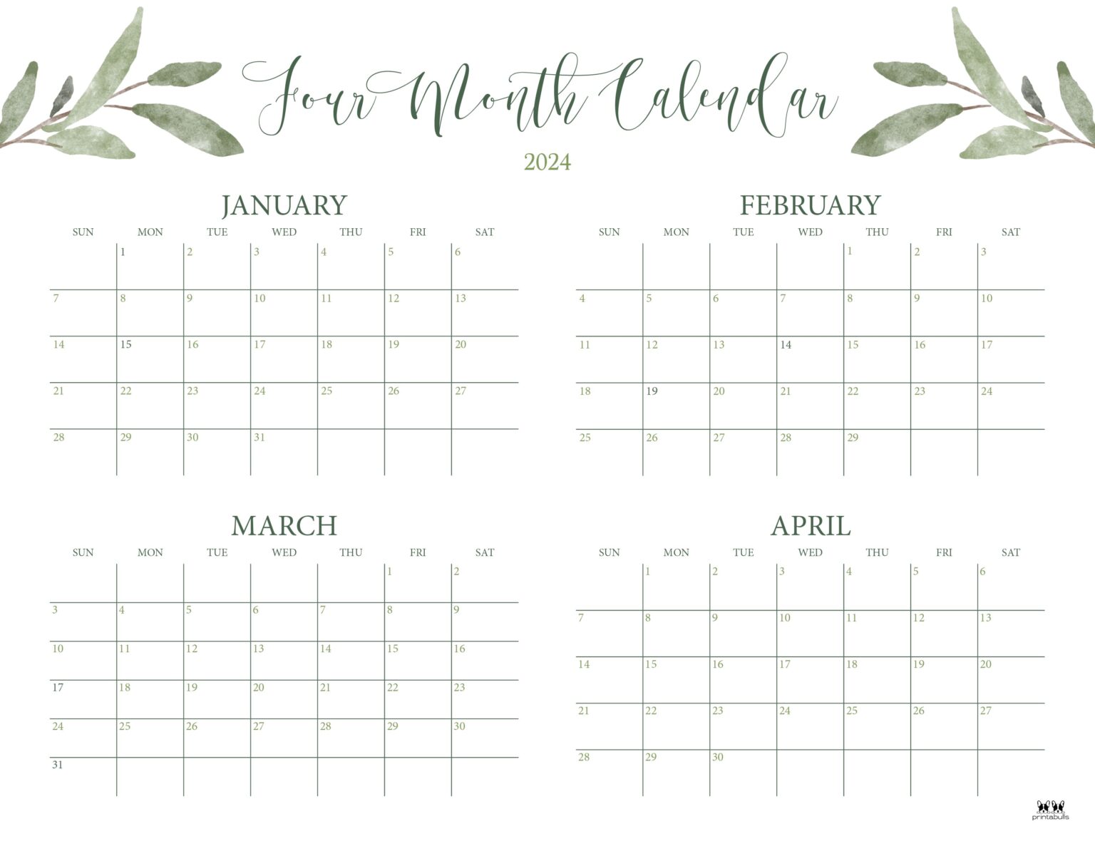 2024 Four Month Calendars 18 FREE Printables PrintaBulk