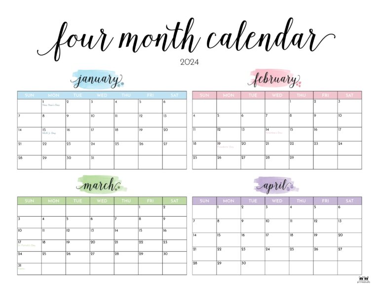 2024 Four Month Calendars 18 FREE Printables PrintaBulk