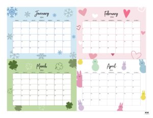 2024 Four Month Calendars - 18 FREE Printables | Printabulls