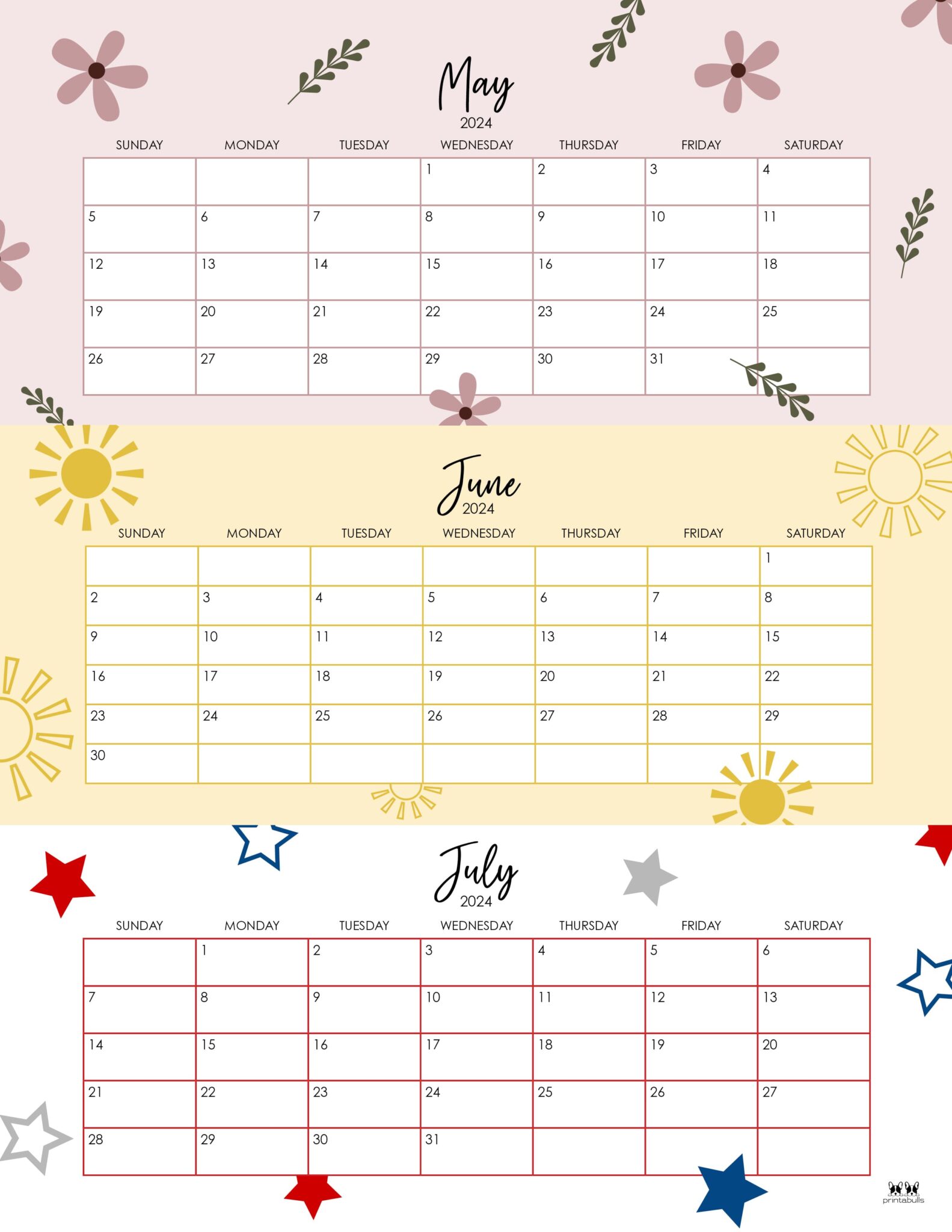 2024 Summer Calendars - 18 FREE Printables | Printabulls