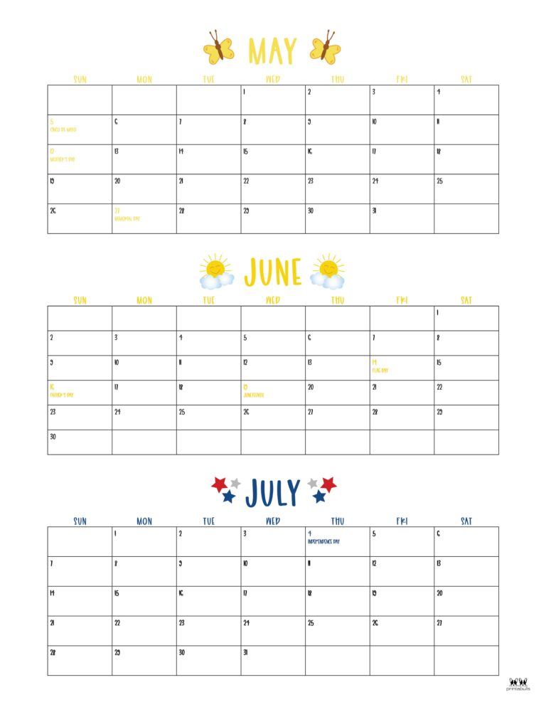 2024 Summer Calendars - 18 FREE Printables | Printabulls