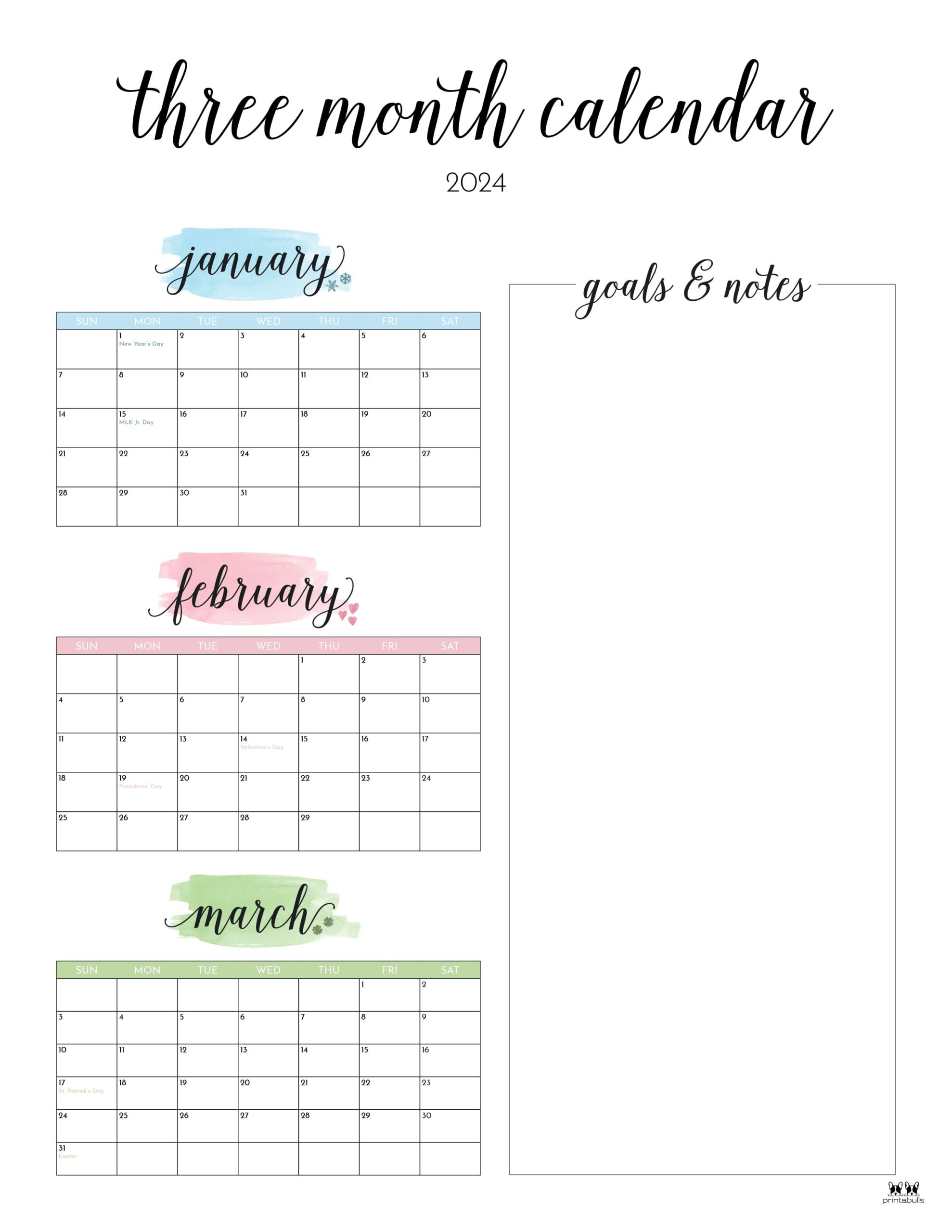 Three Month/Quarterly Calendars - 36 FREE Calendars | Printabulls