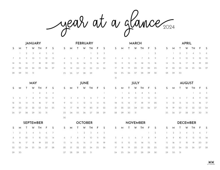 2024 Yearly Calendars - 29 FREE Printables | Printabulls