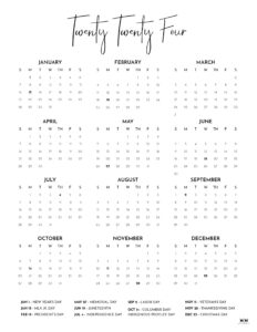 2024 Yearly Calendars - 29 FREE Printables | Printabulls