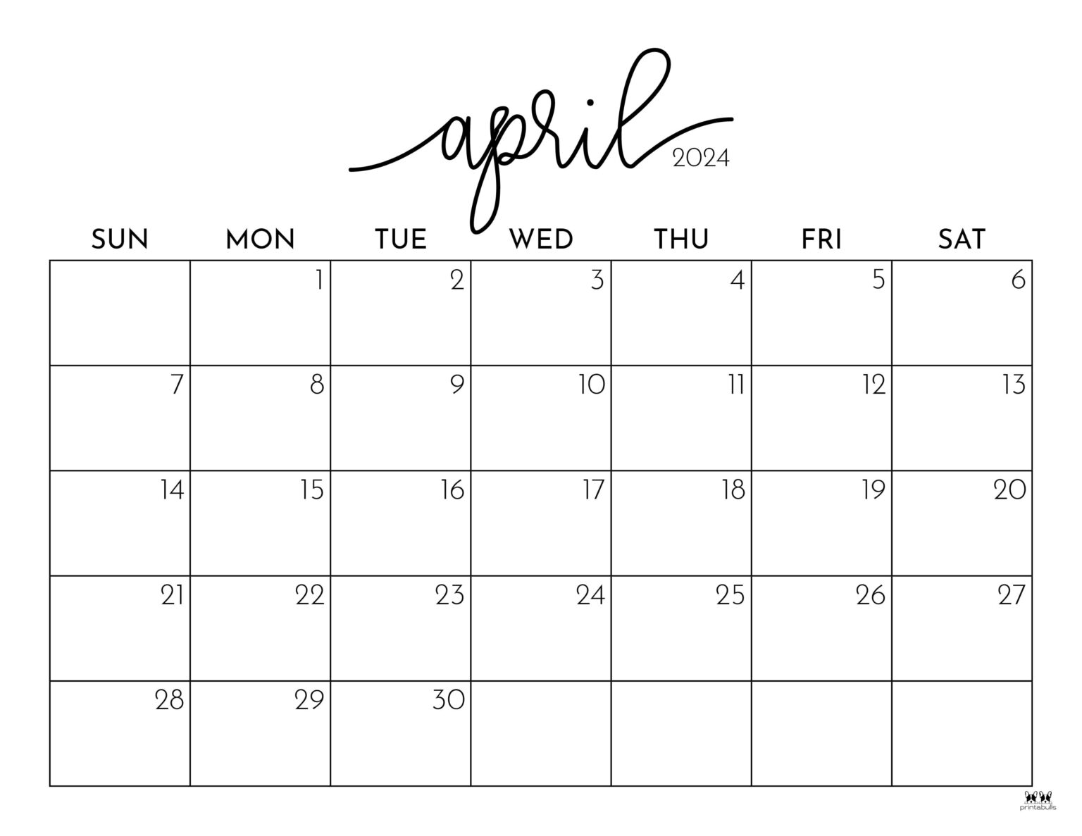 April 2024 Calendars - 50 FREE Printables | Printabulls