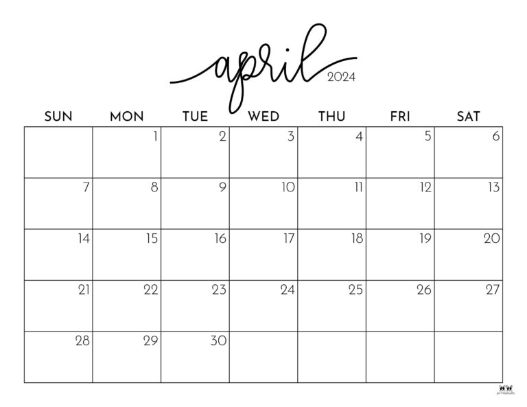 April 2024 Calendars - 50 FREE Printables | Printabulls