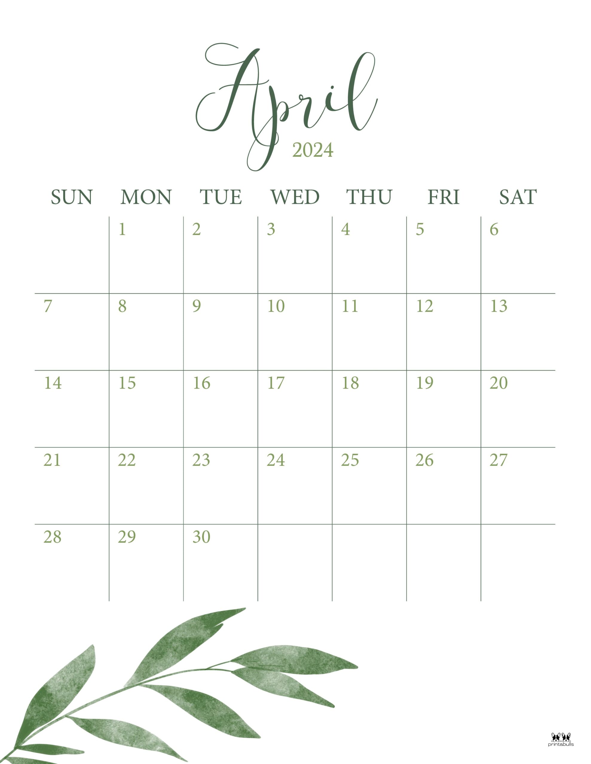 April 2024 Calendars 50 FREE Printables Printabulls