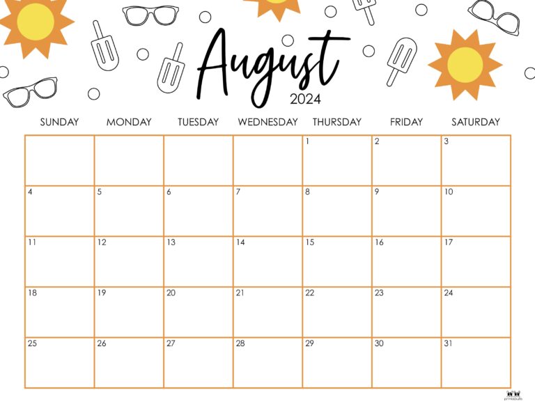 August 2024 Calendars 50 FREE Printables Printabulls