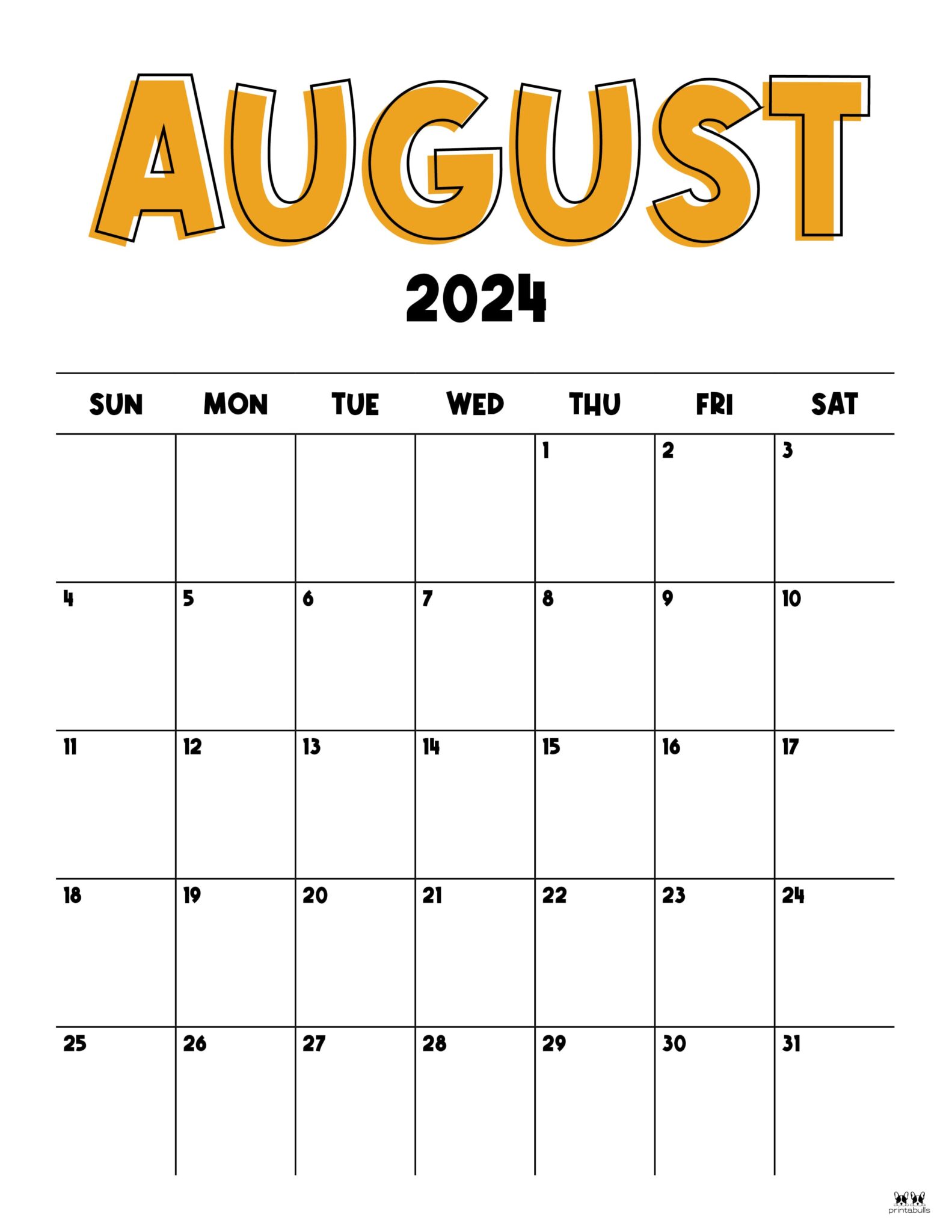 August 2024 Calendars 50 FREE Printables Printabulls