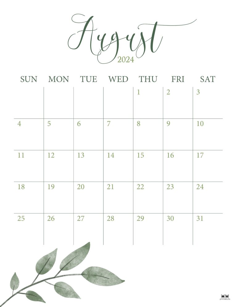 August 2024 Calendars - 50 FREE Printables | Printabulls