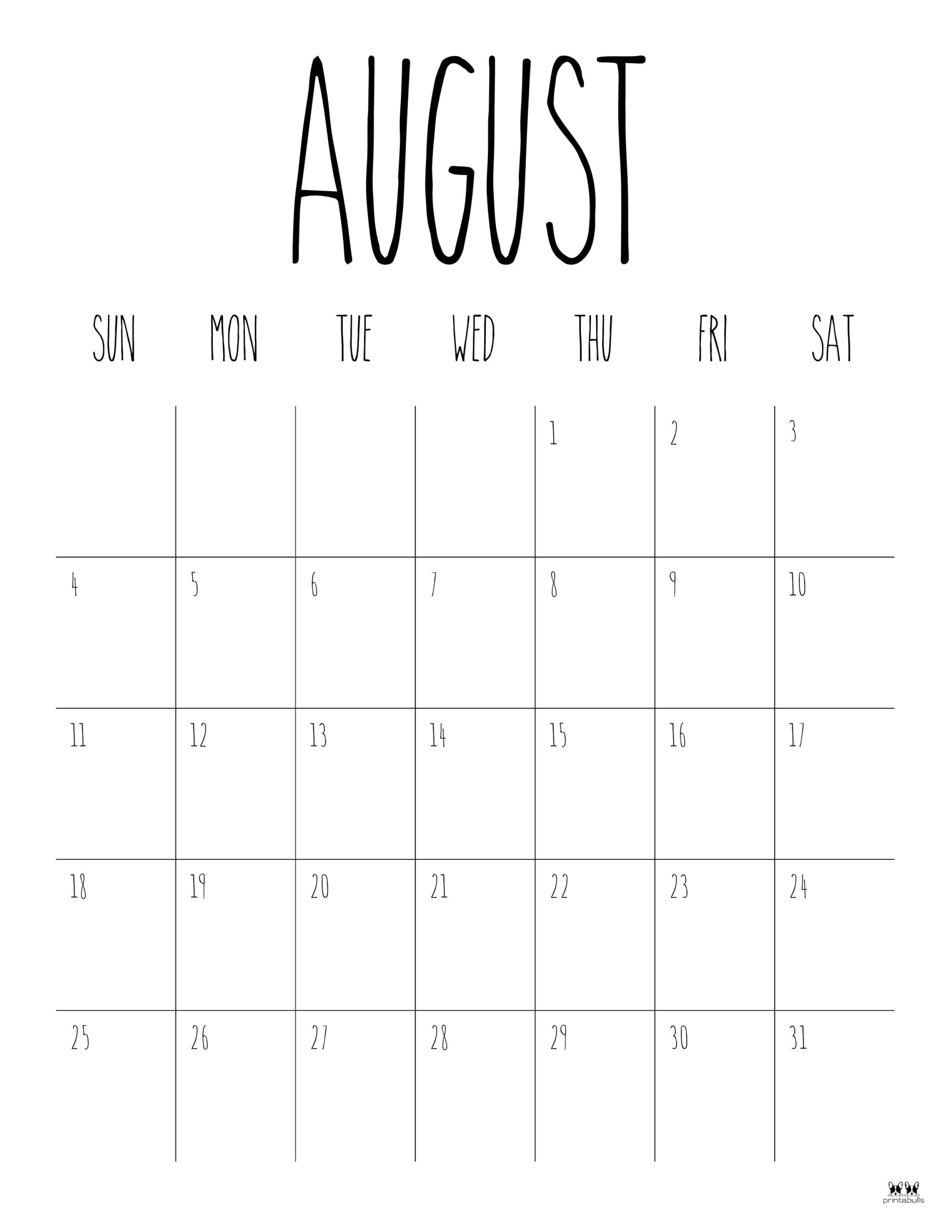 August 2024 Calendars 50 FREE Printables Printabulls