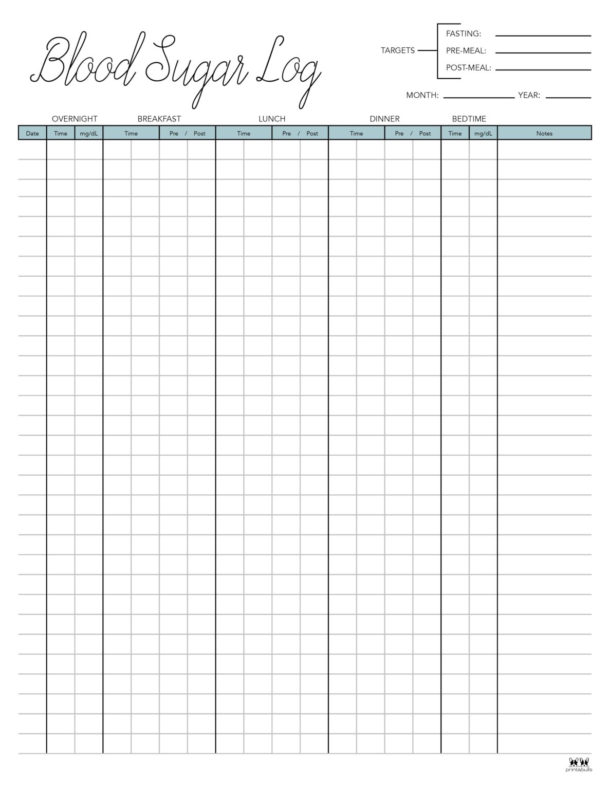 Blood Sugar Logs - 25 FREE Logs & Trackers | Printabulls