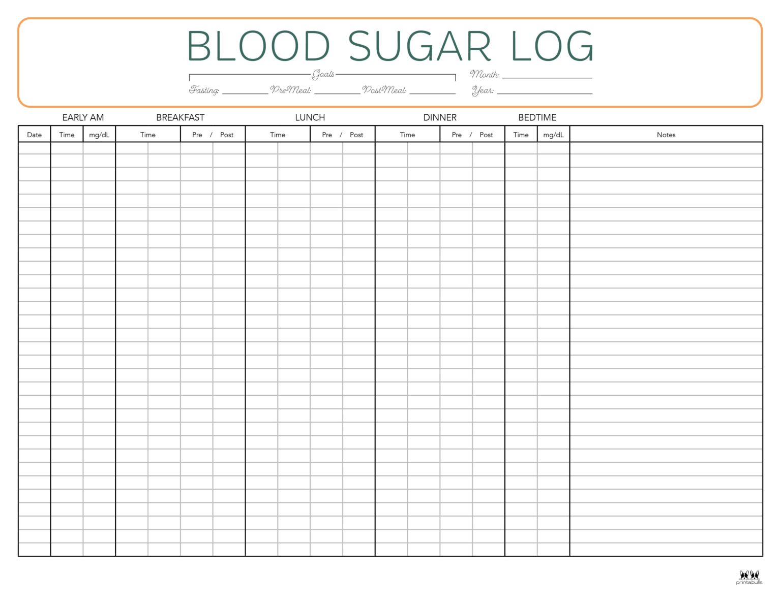 Blood Sugar Logs - 25 FREE Logs & Trackers | Printabulls