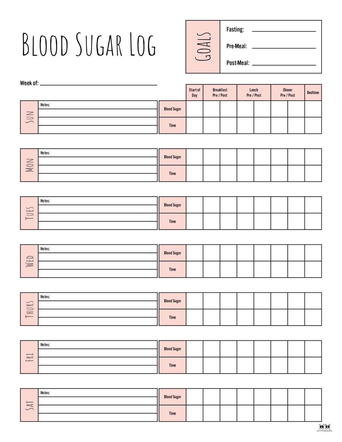 Blood Sugar Logs - 25 FREE Logs & Trackers | Printabulls