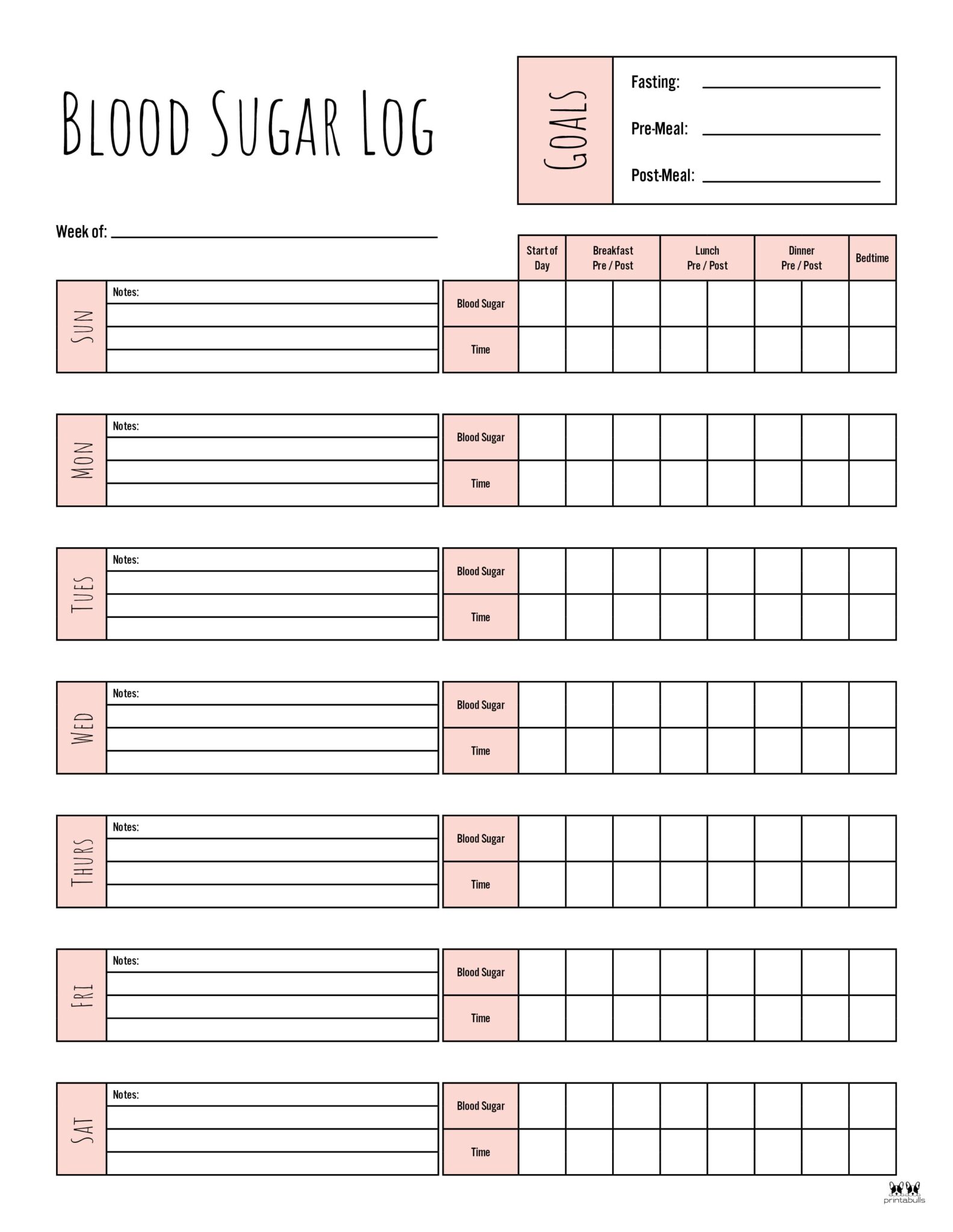 Blood Sugar Logs - 25 FREE Logs & Trackers | Printabulls