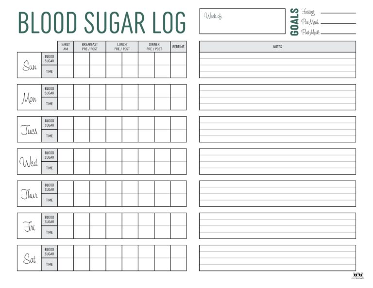 Blood Sugar Logs - 25 FREE Logs & Trackers | Printabulls