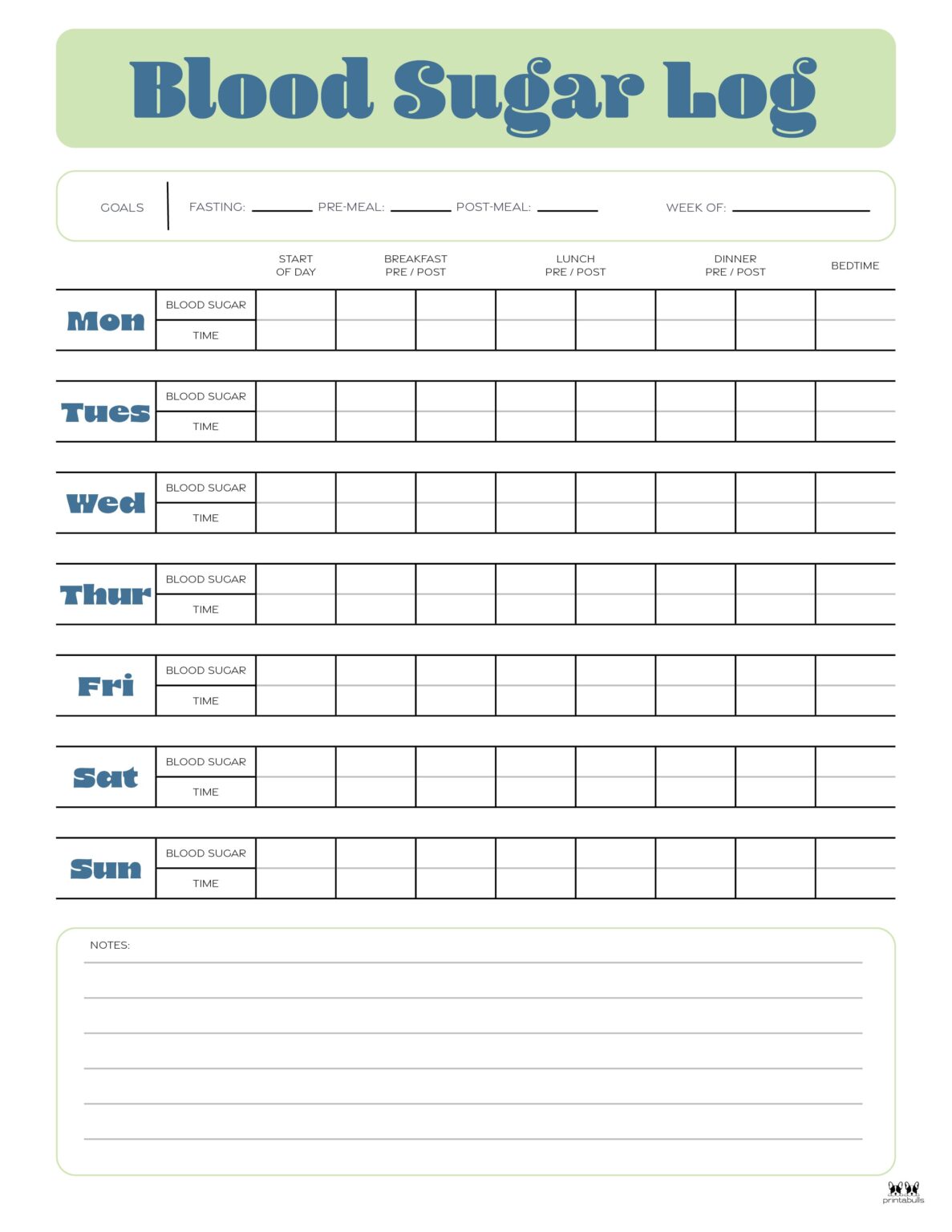 Blood Sugar Logs - 25 FREE Logs & Trackers | Printabulls