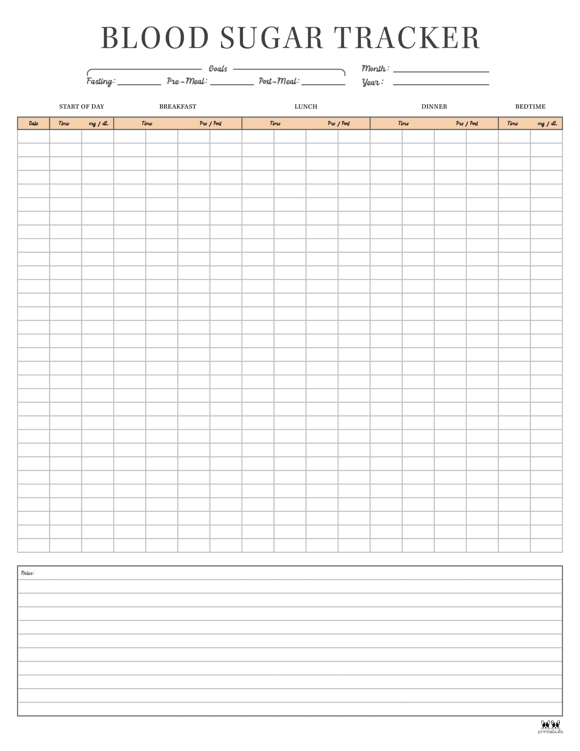 Blood Sugar Logs - 25 FREE Logs & Trackers | Printabulls