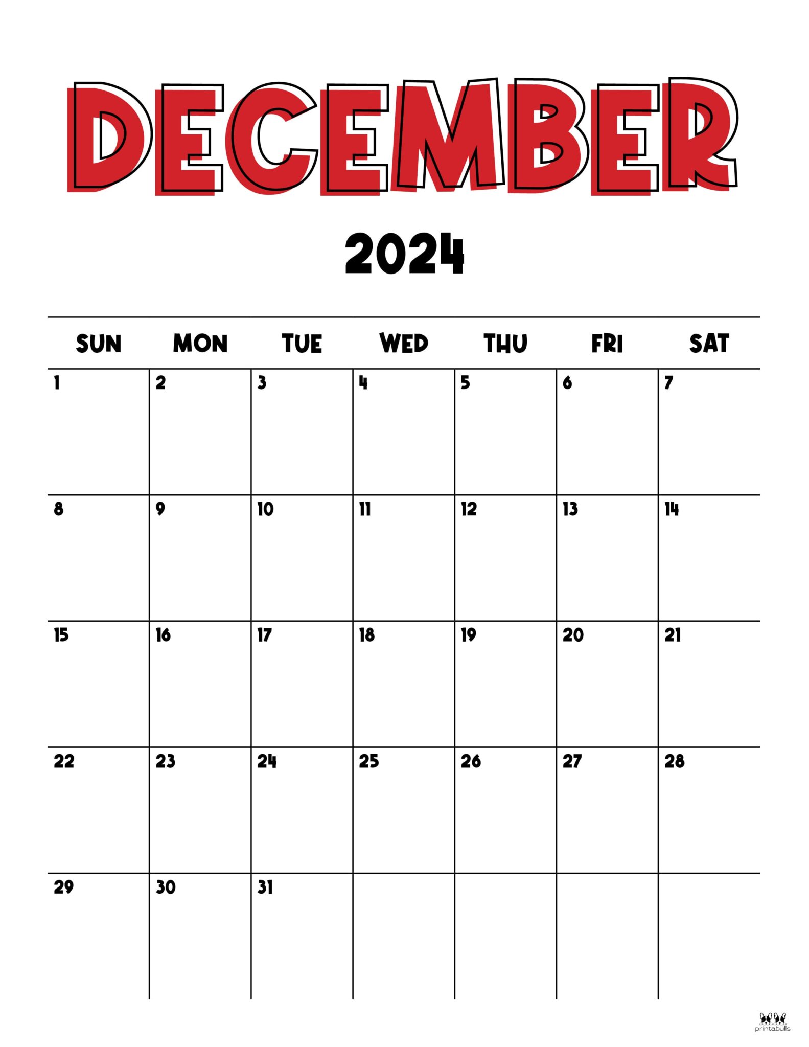 December 2024 Calendars 50 FREE Printables Printabulls