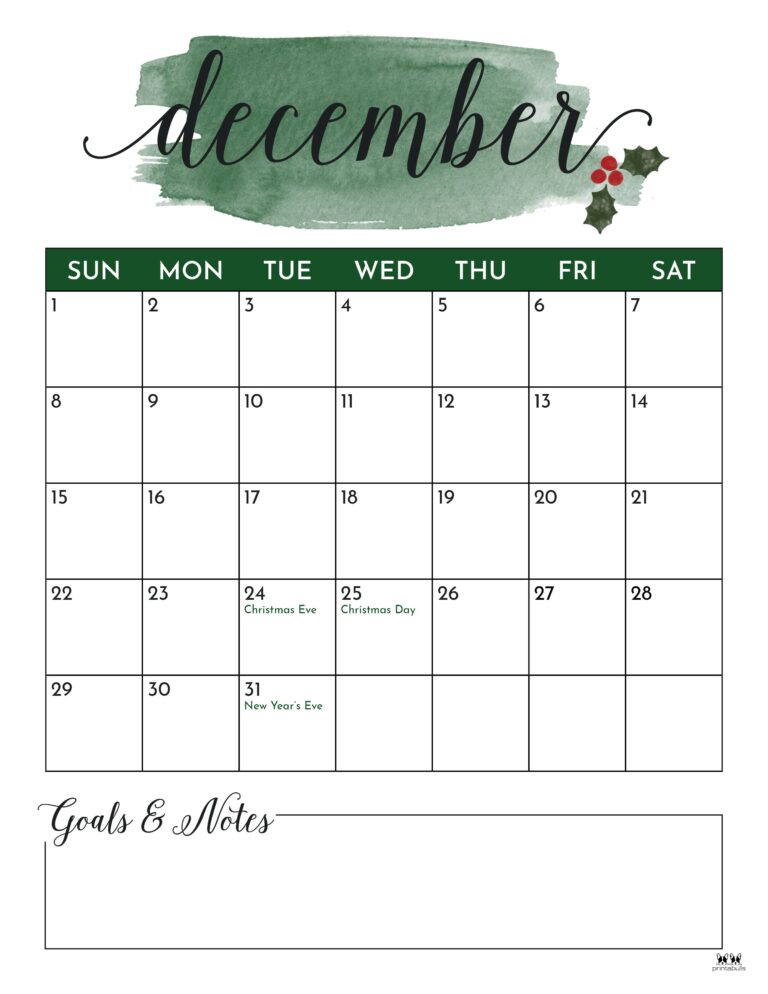 December 2024 Calendars - 50 FREE Printables | Printabulls