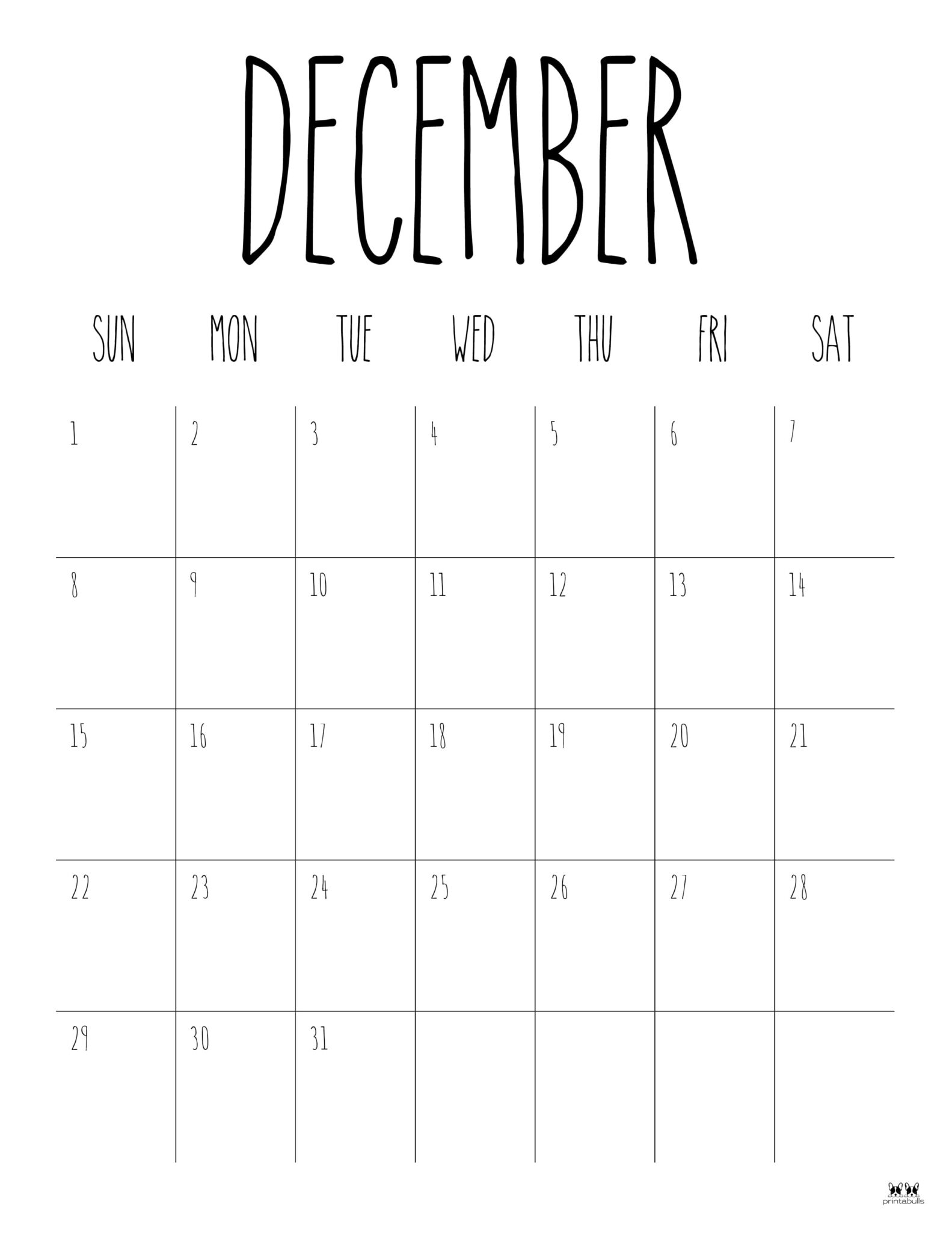 December 2024 Calendars 50 FREE Printables Printabulls