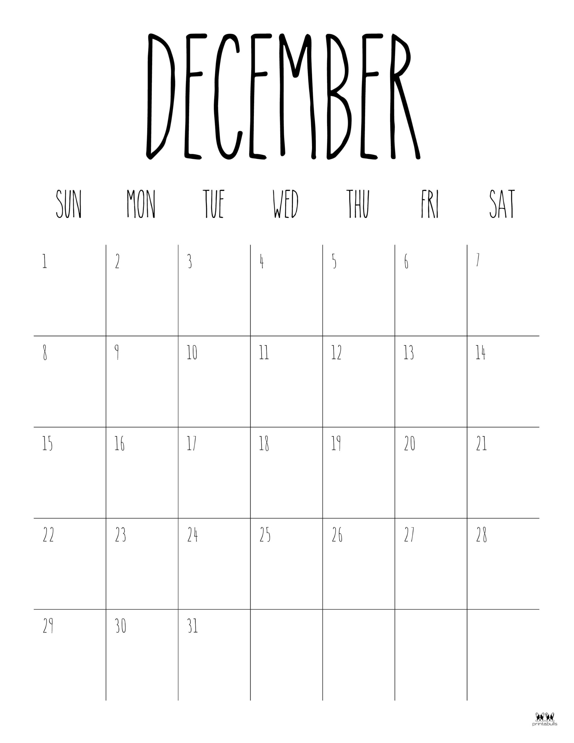 December 2024 Calendars 50 FREE Printables Printabulls