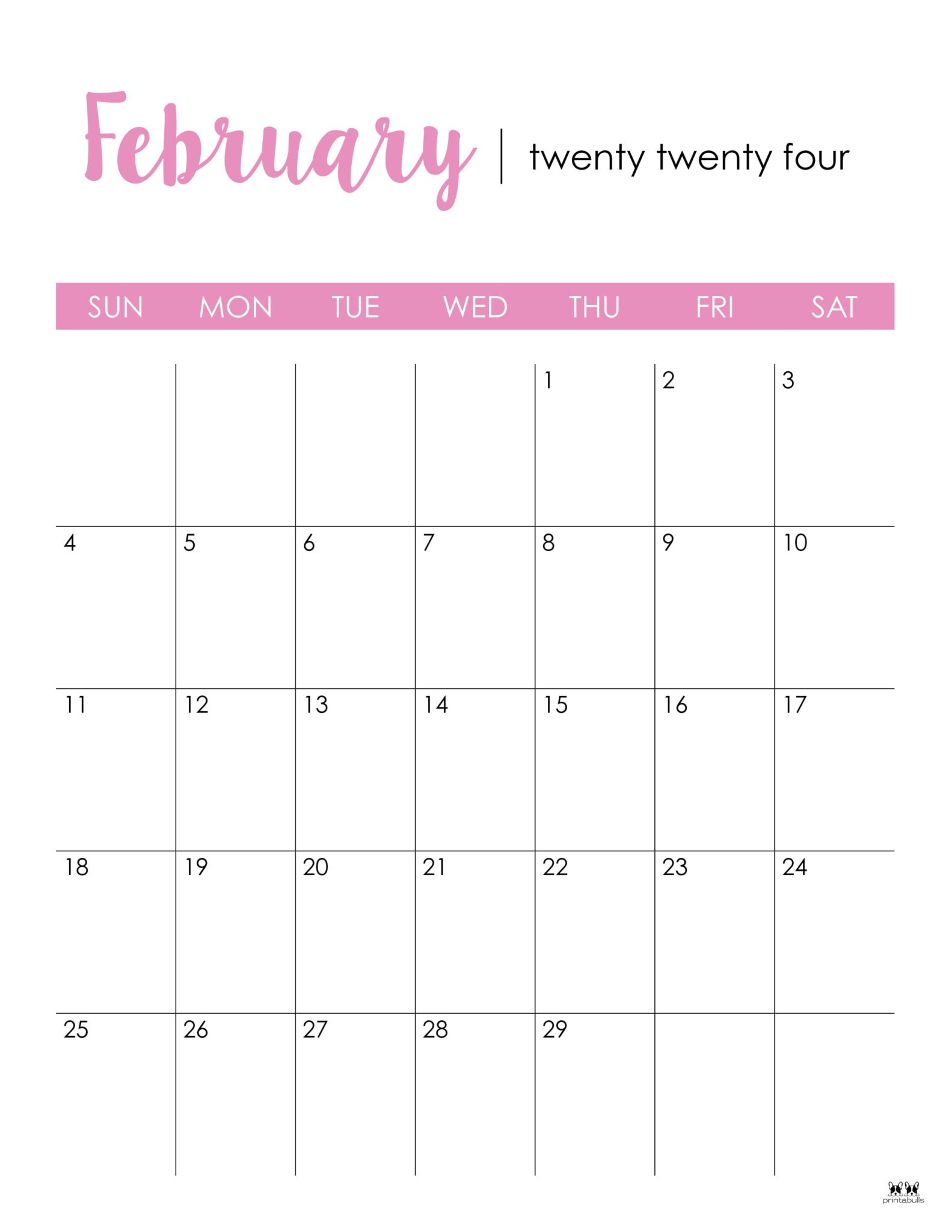 February 2024 Calendars - 50 FREE Printables | Printabulls