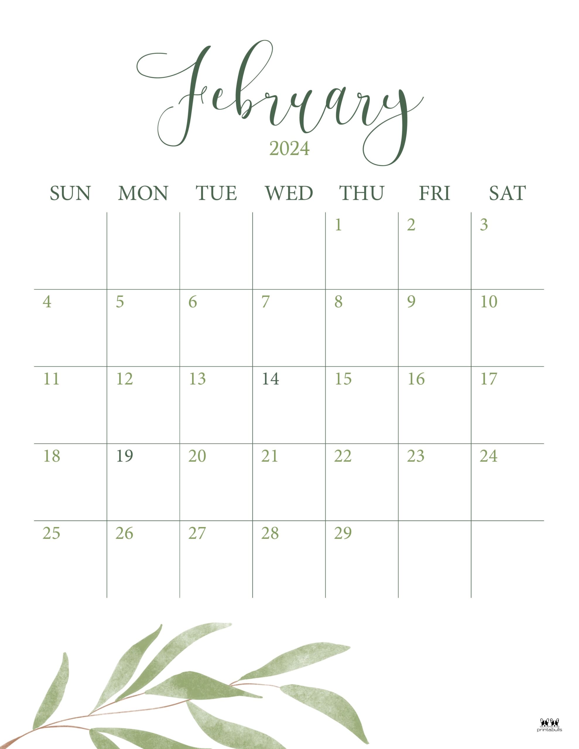 February 2024 Calendars - 50 FREE Printables | Printabulls