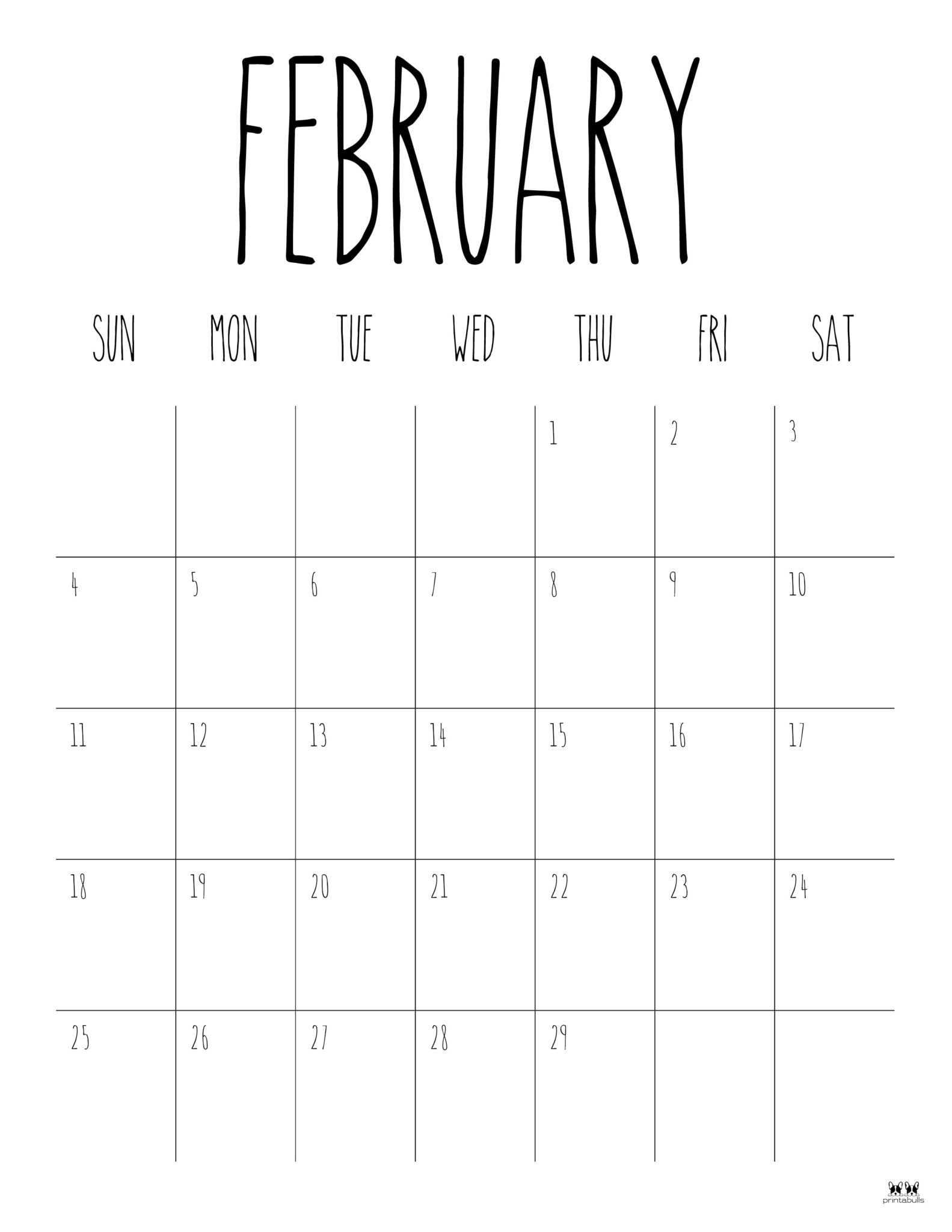 February 2024 Calendars - 50 FREE Printables | Printabulls