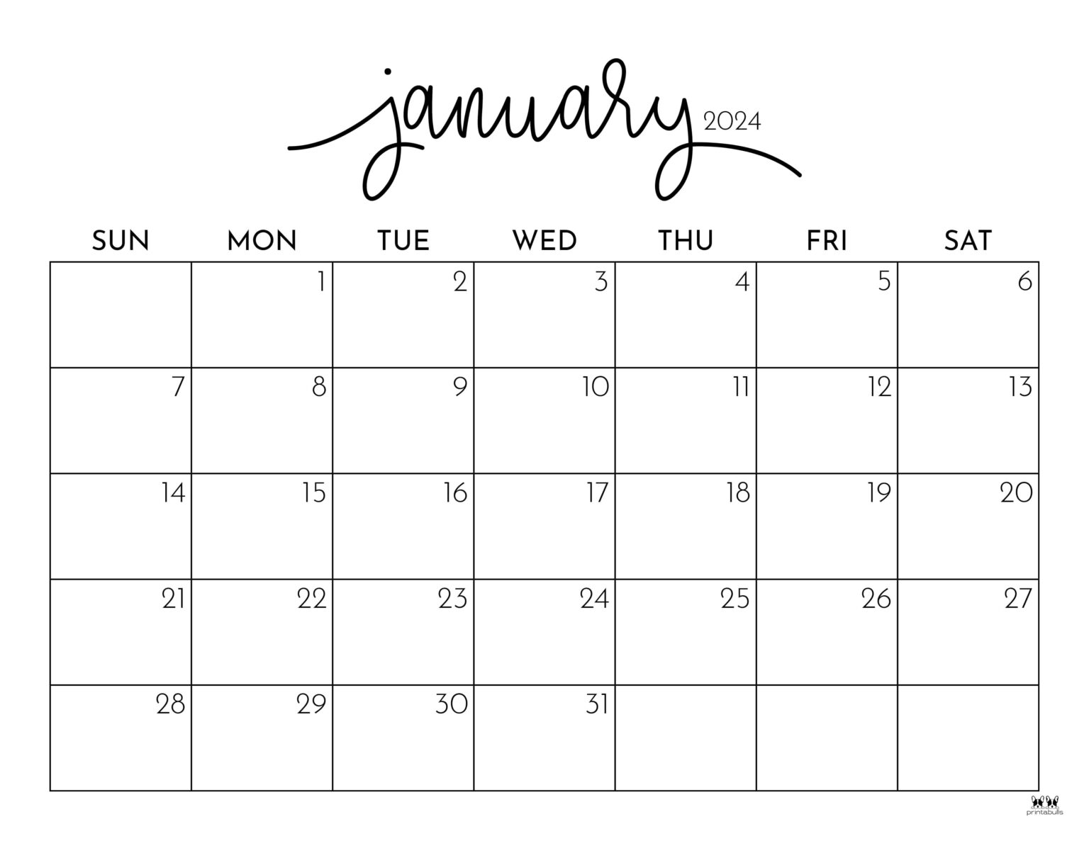 January 2024 Calendars 50 FREE Printables Printabulls