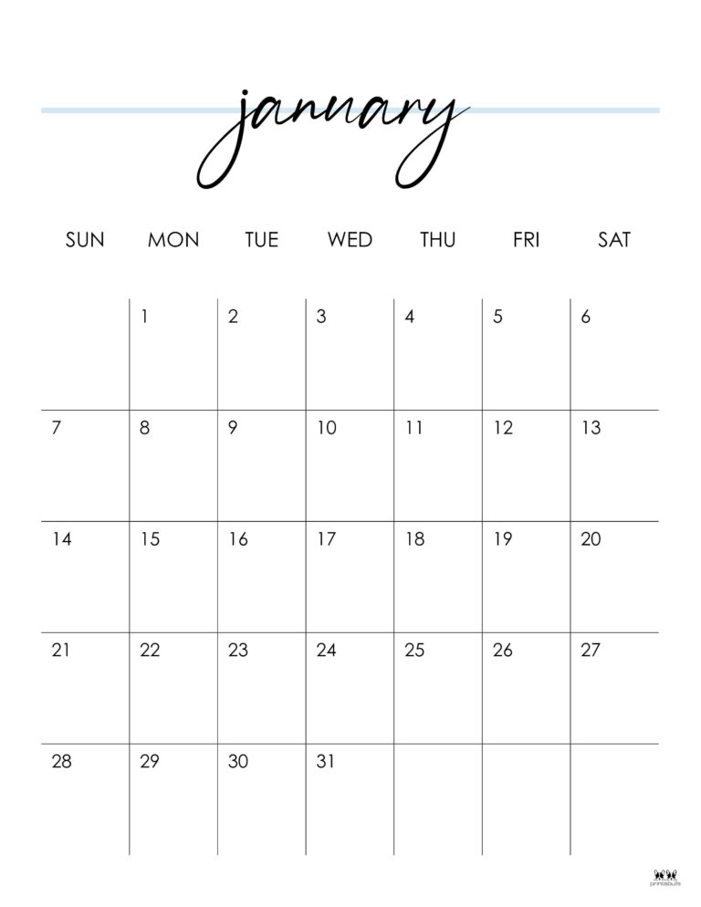 January 2024 Calendars - 50 FREE Printables | Printabulls