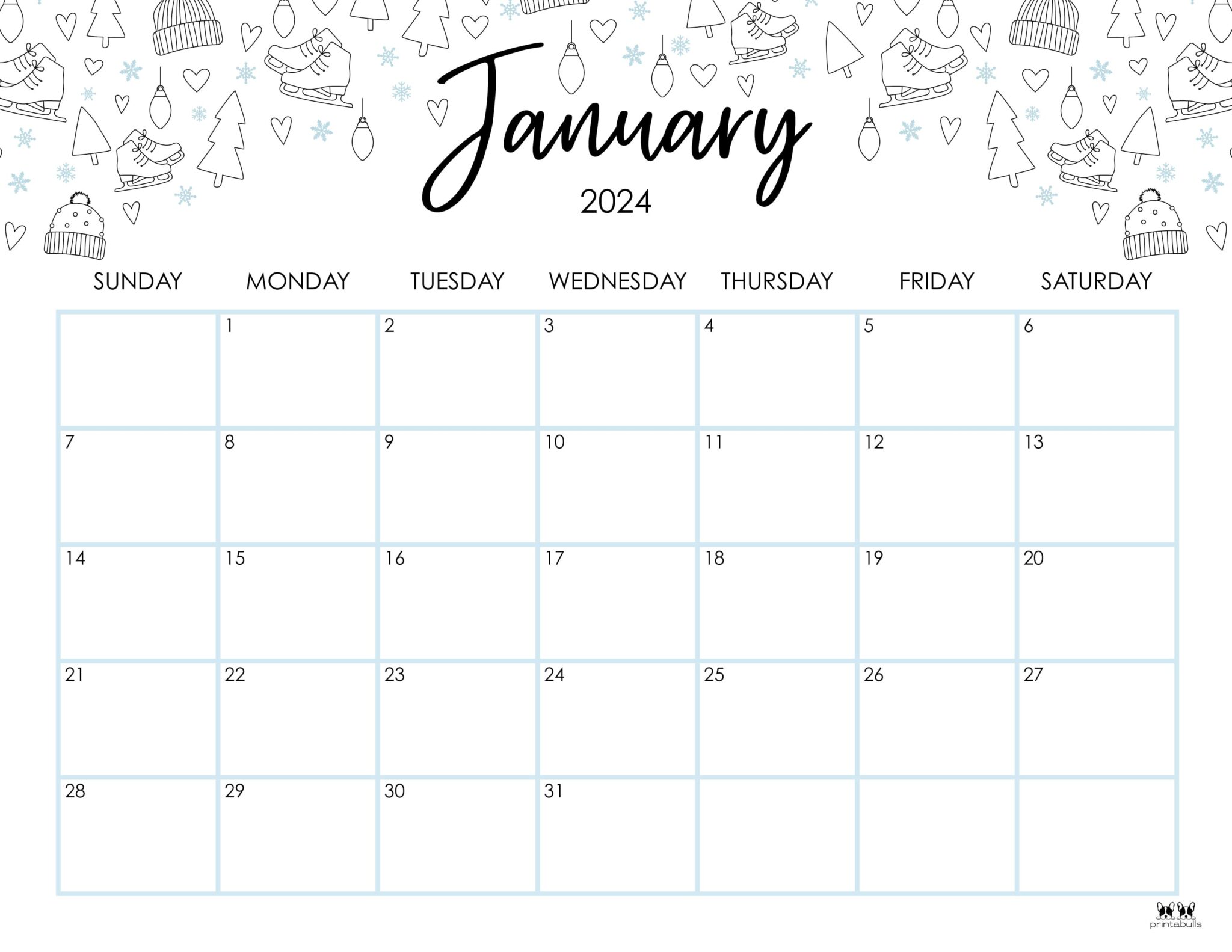 2024 January Calendar Printable Cute Drawings Adina Arabele