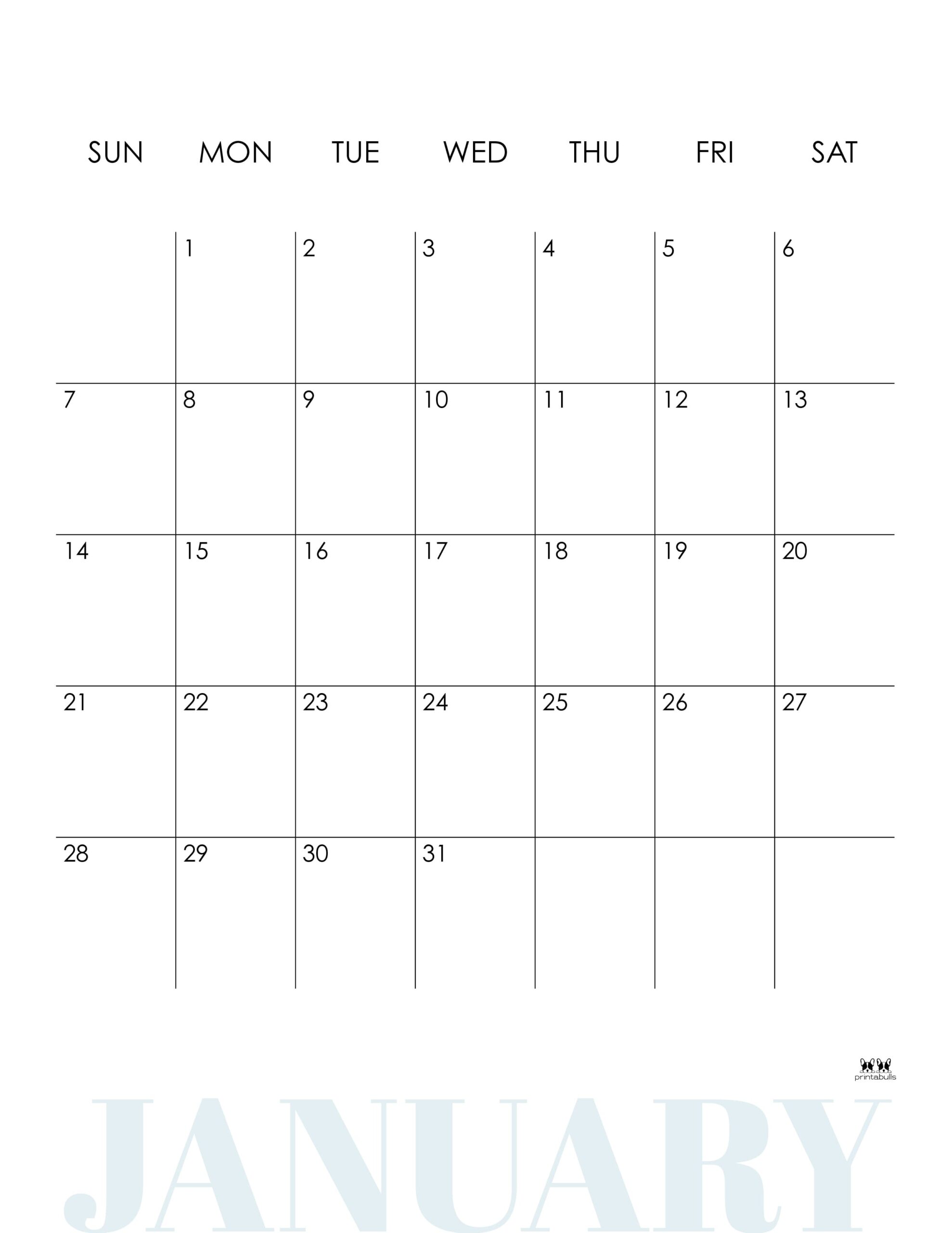 January 2024 Calendars - 50 FREE Printables | Printabulls