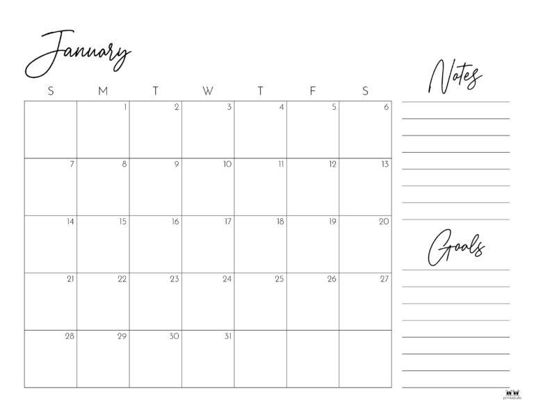 January 2024 Calendars - 50 FREE Printables | Printabulls