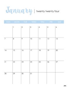 January 2024 Calendars - 50 FREE Printables | Printabulls