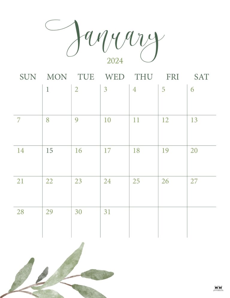 January 2024 Calendars - 50 FREE Printables | Printabulls