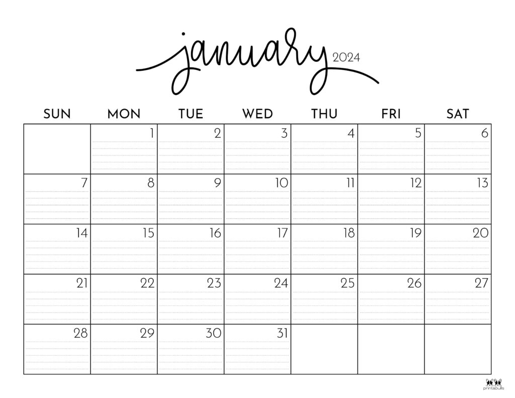 January 2024 Calendars - 50 FREE Printables
