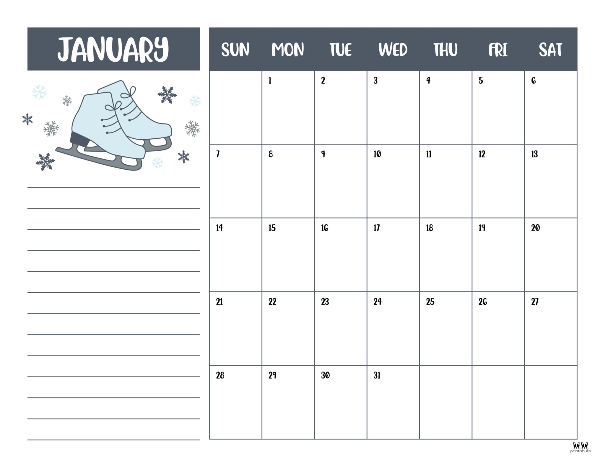 January 2024 Calendars 50 FREE Printables Printabulls