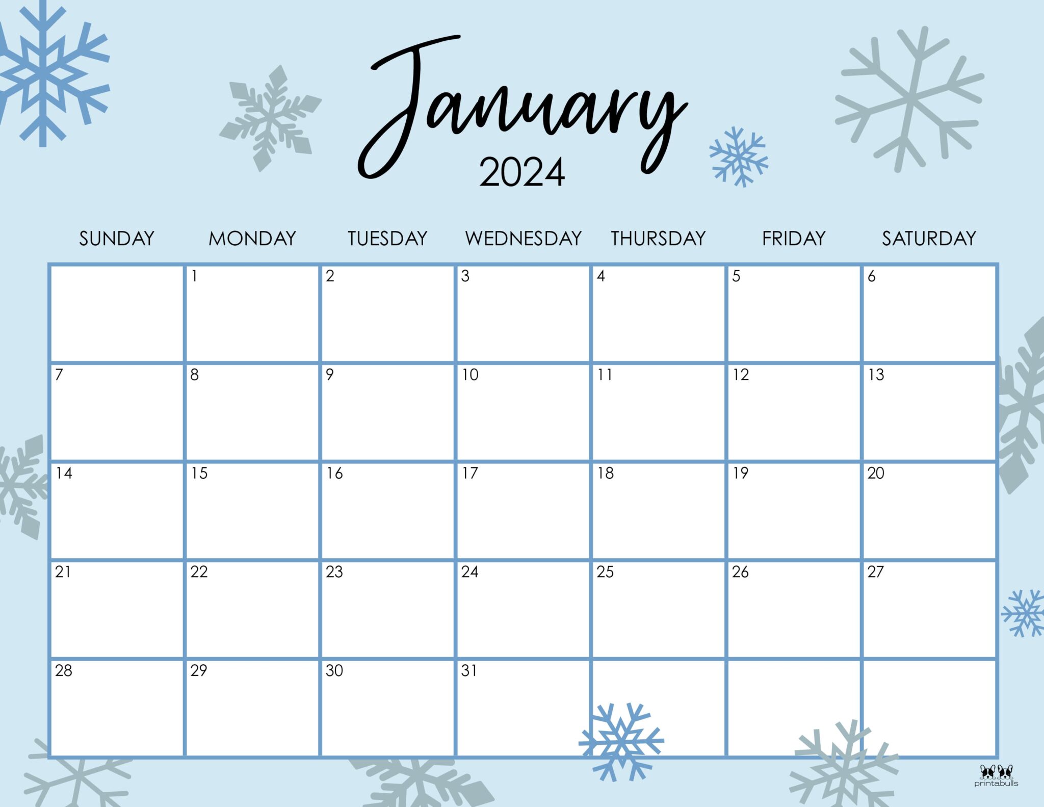 January 2024 Calendars 50 FREE Printables Printabulls