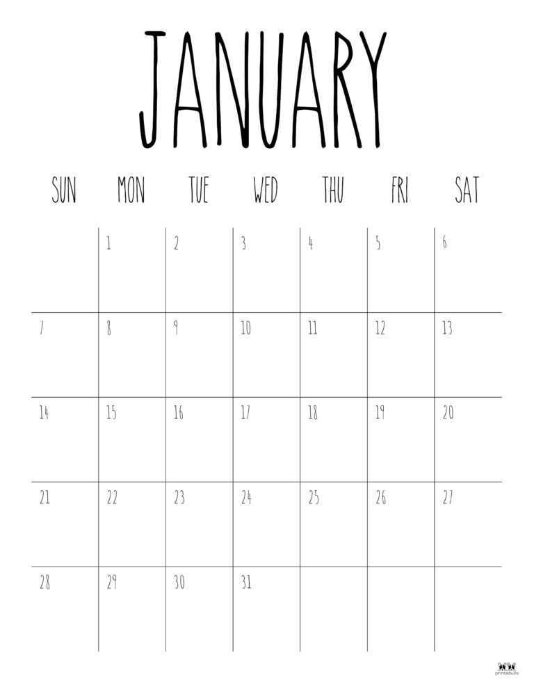 January 2024 Calendars - 50 FREE Printables | Printabulls